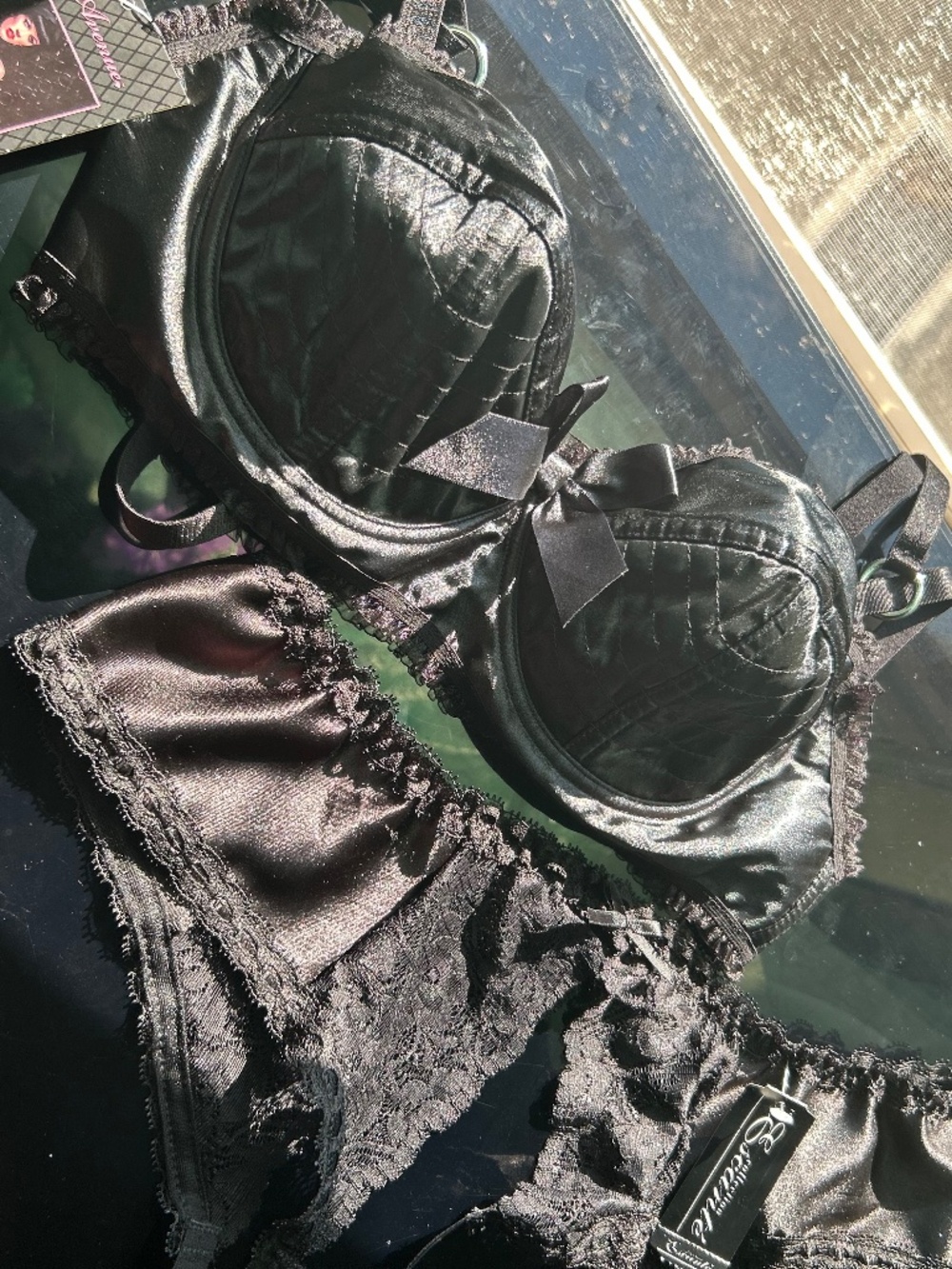 Escante Satin Underwire Bullet Bra and Garter Belt Set